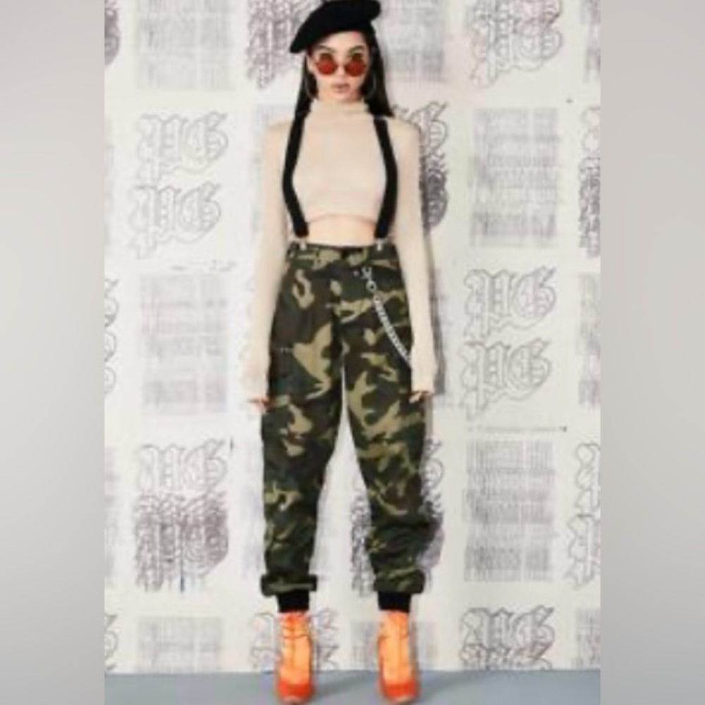 Dolls Kill Poster Grl Battle Ready Suspender Cargo Pants size S